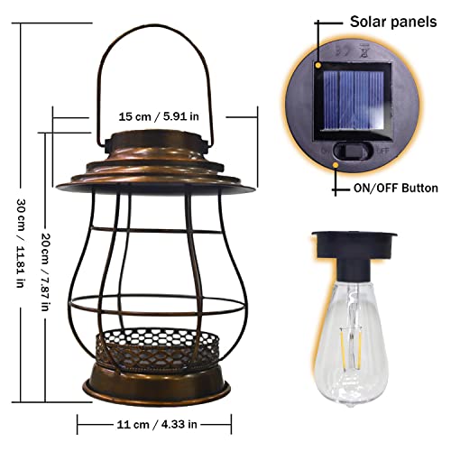 Hanging Solar Lantern,Solar Lantern Outdoor Waterproof,Solar Outdoor Lantern,Retro Desigh Outdoor Lanterns for Patio,Courtyard,Lawn,Garden - Image 3