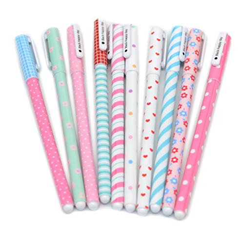 Fluent Writting Pen, 10 Pcs 0.38 mm 10 Color Black Ink Rolling Ball Cute Gel Ink Pen for Student and School Office Supplies (A) - Image 5