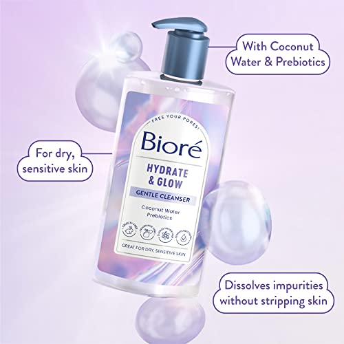 Biore Hydrate & Glow Gentle Face Wash for Dry Skin, Sensitive Skin, Dermatologist Tested, Fragrance Free, SLS/SLES Sulfate Free Facial Cleanser, Cruelty Free & Vegan Friendly 6.77 Oz Bottle - Image 8
