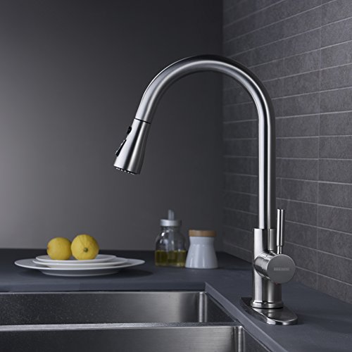 WEWE Single Handle High Arc Brushed Nickel Pull Out Kitchen Faucet,Single Level Stainless Steel Kitchen Sink Faucets with Pull Down Sprayer - Image 4