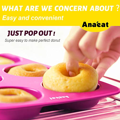 Anaeat 3 Pack Donut Pan Silicone Baking Mold, Just Pop Out! Non-Stick Doughnuts Baking Pans BPA Free for 6 Full-Size Donuts, Muffin, Cake Biscuit Bagels - Oven & Dishwasher Safe (Multicolor) - Image 7