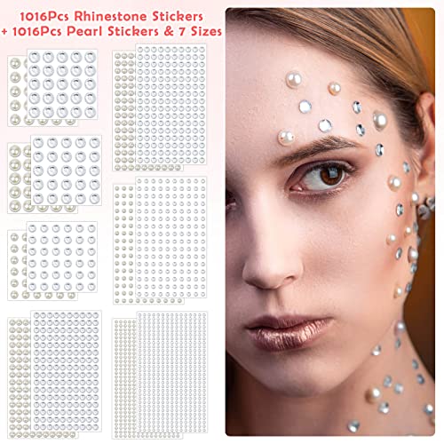 2032 Pieces Self Adhesive Hair Gems and Hair Pearls, Face Pearls and Jewels Stickers for Makeup, Crafts, Home Decor Scrapbooking Embellishments, 7 Sizes 3mm/4mm/5mm/6mm/8mm/10mm/12mm - Image 6