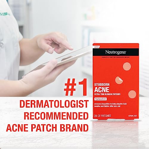 Neutrogena Stubborn Acne Blemish Patches, Ultra-Thin Hydrocolloid Acne Patch Absorbs Fluids & Removes Impurities To Help Pimples Look Smaller After One Use, 2 x 24 Patches, (48 Patches) - Image 9