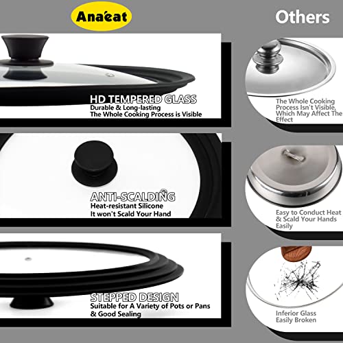 ANAEAT Silicone Universal Lid for Pots, Pans and Skillets - Tempered Glass Covered with Heat Resistant Silicone Rim Fits 8", 8.5" and 9.5" Diameter Cookware -Easy to Use Replacement Frying Pan Cover - Image 2