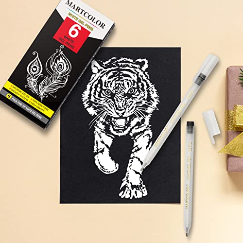 MARTCOLOR White Gel Pens Set, 6 Pack, 0.8mm Fine Point Pens Gel Ink Pens For Artists, Archival Ink Pens, White highlight Pens for Black Paper Drawing, Illustration, Sketching, Writing - Image 4