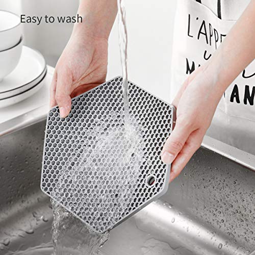 4 Packed Silicone Trivet Mats - DIY Different Size Dish Drying Mat, Hot Pot Holder for Pots & Pans, Non-Slip & Heat Resistant Kitchen Hot Pads for Countertops & Table,Teal - Image 2