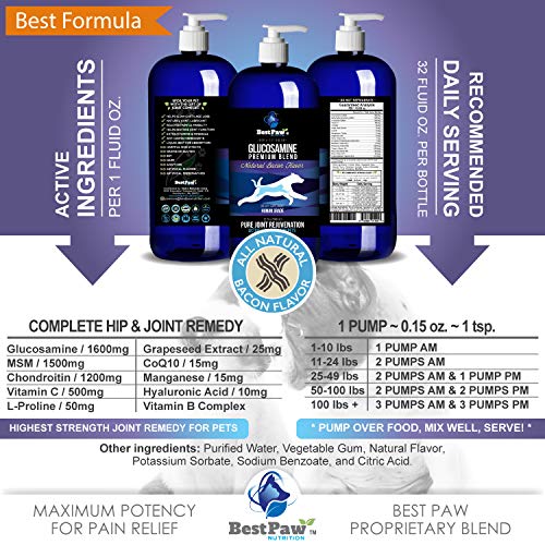 Best Paw Nutrition - Bacon Flavor Liquid Glucosamine for Dogs & Cats - Joint Supplement for Hip & Joint Pain Relief Pets Love - 32oz - Image 7