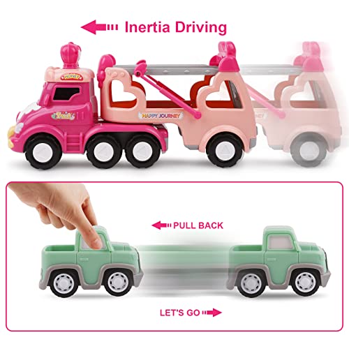 Toys for 1 2 3 Year Old Girl,5 in 1 Toddler Girl Toys,Carrier Truck Car Toys for 3 4 5 6 Year Old Toddler Girl with Music & Light,Pink Car Toys for 1 2 3 4 Year Old Girl,Toys for Girls Birthday Gifts… - Image 2
