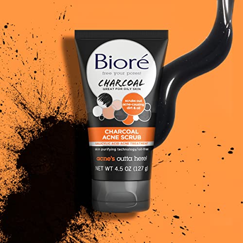 Bioré Charcoal Acne Face Scrub, with 1% Salicylic Acid and Natural Charcoal, Helps Prevent Breakouts and Absorb Oil for Deep Pore Cleansing, 4.5 Ounce (HSA/FSA Approved) - Image 3