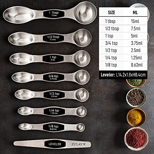 Zulay Kitchen Stackable Magnetic Spoons Set of 8 - Dual Sided Magnetic Measuring Spoons Set Fits In Spice Jars - Stainless Steel Measuring Spoons Magnetic For Dry and Liquid Ingredients (Black) - Image 5