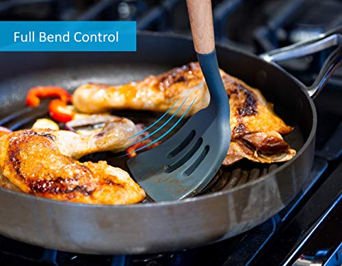 Silicone Cooking Utensils Set (6 pcs) Natural Wood Kitchen Utensils – Eco Friendly & BPA Free, Non Scratch & Non Stick Easy Grip Cooking Tools And Best Kitchen Gadgets Tools for Cookware - Image 6