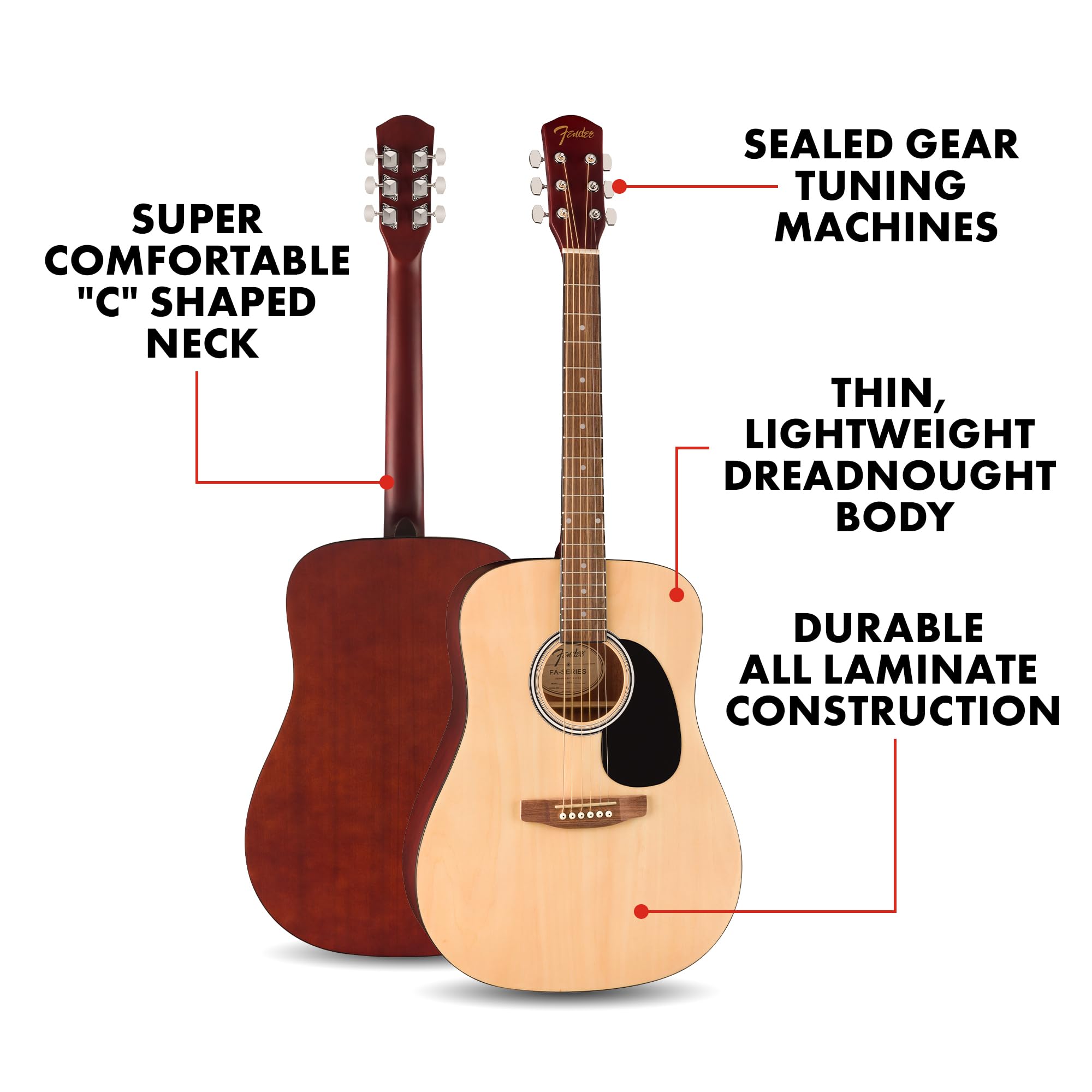 Fender FA-25 Dreadnought Acoustic Guitar, Beginner Guitar, with 2-Year Warranty, Includes Free Lessons, Natural - Image 6